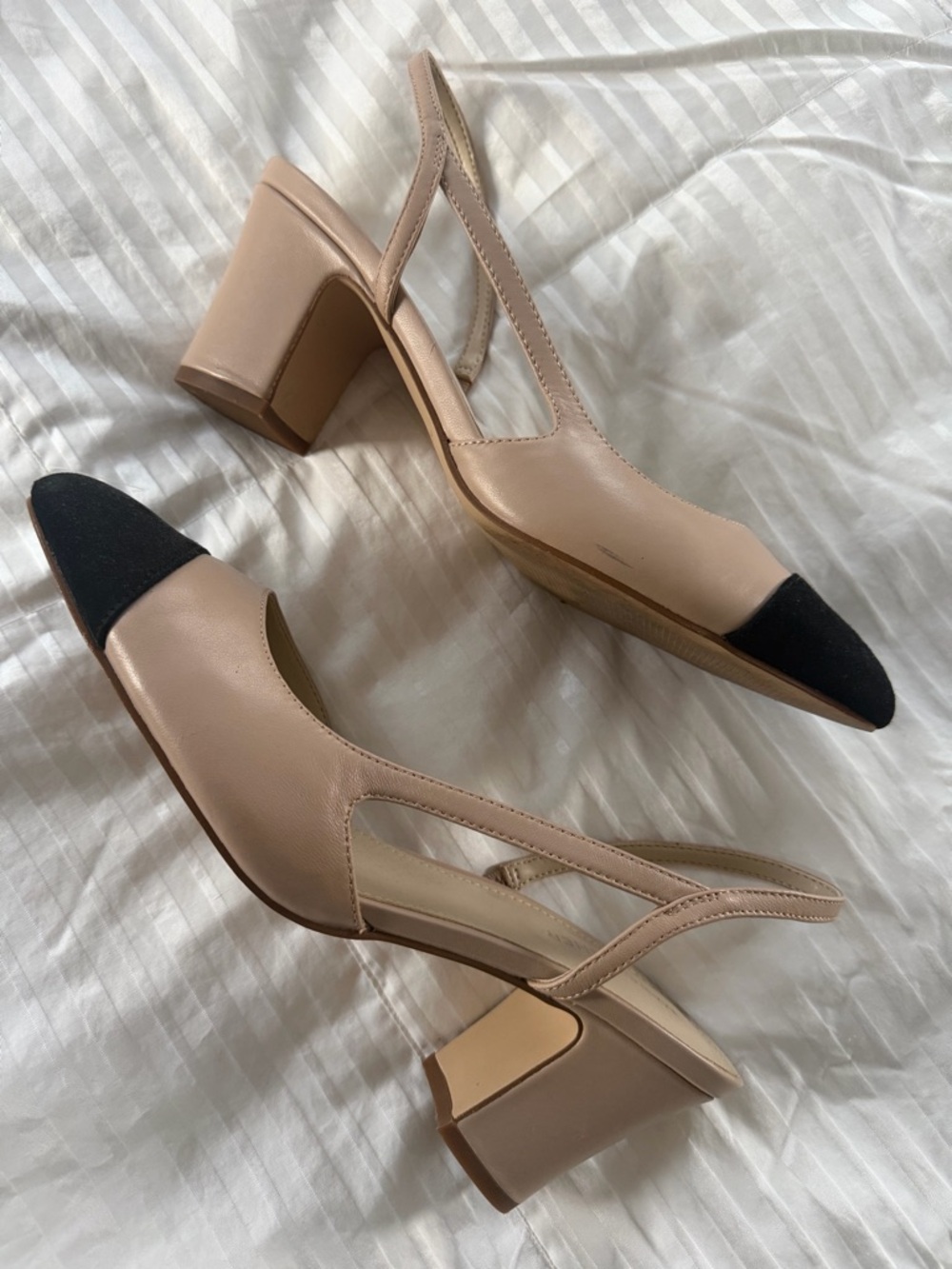 Marc Fisher Two-Tone Nude and Black Slingback Block Heels